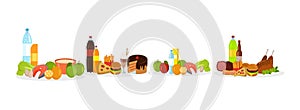 Healthy and Unhealthy Food, Meat and Snack Vector