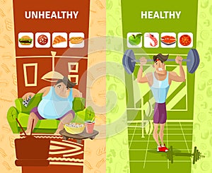 Healthy And Unhealthy Man Banners Set