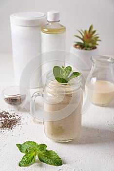 Healthy Vanilla Chia Seed Protein Shake in Mason Jar