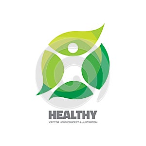 Healthy - vector logo template illustration. Man figure on leaves. Ecological and biological product concept sign. Ecology symbol