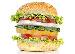 Healthy vegan burger with raw vegetables