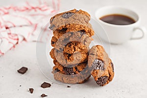 Healthy vegan cookies with chocolate, white background. Clean ea