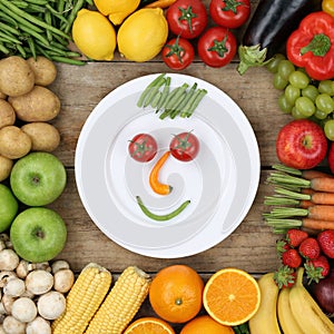 Healthy vegan eating smiling face from vegetables