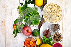 Healthy vegan food. Assortment of organic foods.