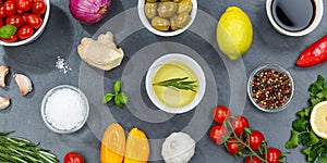 Healthy vegan food background clean eating vegetarian organic slate banner