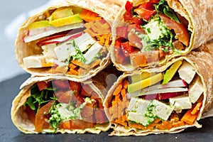 Healthy vegan salad tortilla wraps