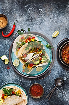 Healthy vegan tacos ready to eat photo