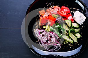 Healthy vegetable salad of fresh slices tomato