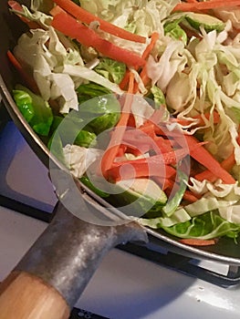 Healthy Vegetables Being Stir Fried in a Wok