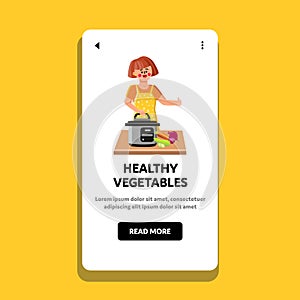 Healthy Vegetables Cooking Young Woman Vector