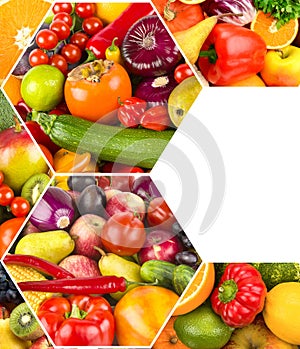 Healthy vegetables and fruit - collage. There is free space for text