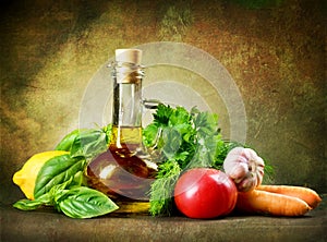 Zdravý zelenina a olivový olej 