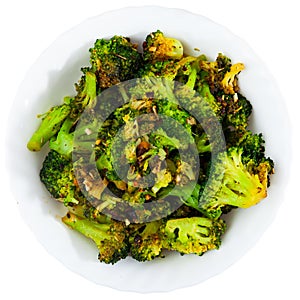 Healthy vegetarian appetizer of stir fried broccoli