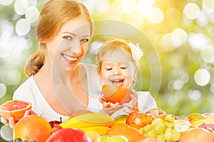 Healthy vegetarian food. happy family mother and baby daughter w