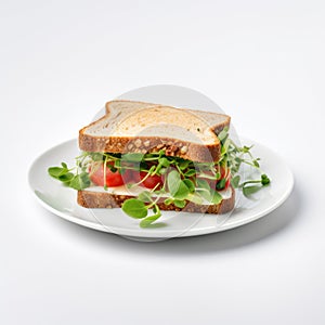 Healthy vegetarian sandwich on a white plate