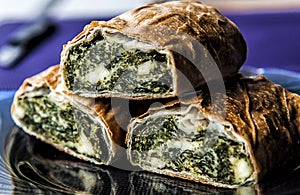 Healthy vegetarian Spinach and cheese Strudel