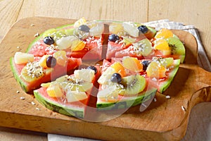 Healthy vegetarian tropical fruit watermelon pizza