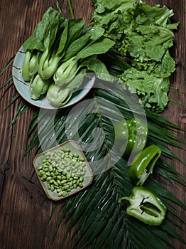 Healthy vegetarian  on the wood table