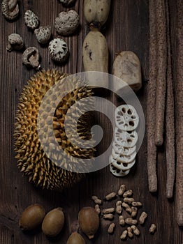 Healthy vegetarian on the wood table Durian