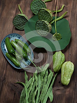 Healthy vegetarian on the wood table lotus root