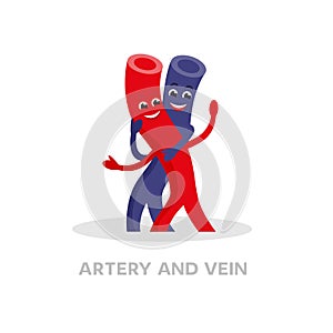 Healthy vein and artery cartoon character isolated on white background. Happy veins icon vector flat design. Healthy