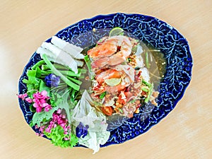 Healthy Vietnamese Salad Rolls with Shrimp in Finedining Restaurant