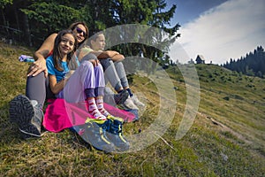 Healthy way of living. Active family hiking in the park