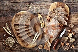 Healthy Wholegrain Rye Bread on Rustic Wood