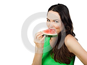 Healthy woman eating water melon