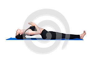 Healthy woman exercising yoga isolated with clipping path