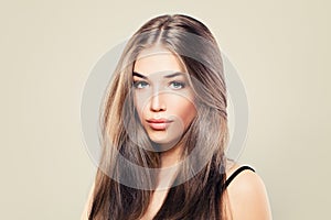 Healthy Woman with Perfect Skin and Long Brown Hair