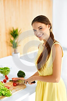 Healthy Woman Preparing Vegetarian Dinner. Food, Lifestyle. Diet