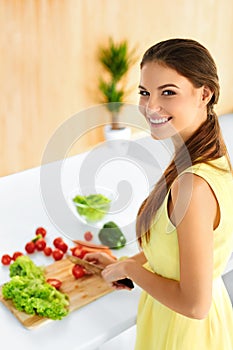 Healthy Woman Preparing Vegetarian Dinner. Food, Lifestyle. Diet