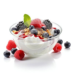 Healthy Yogurt with Muesli and Fresh Berries. Generative ai