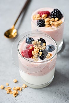 Healthy yogurt parfait with berries and granola