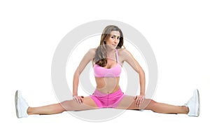 Healthy young fitness personal trainer woman warm up before sport training. Active lifestyle female isolated on white.