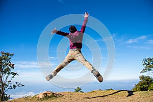 Healthy young man jumping in mid-air.Freedom and success concept