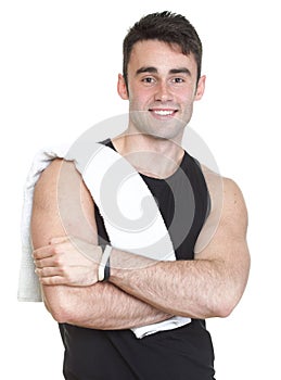 Healthy young man with towel isolated photo