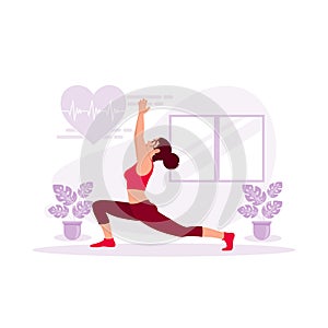 healthy young woman doing yoga pilates exercise. Physical activity for relaxation of body and mind, healthy lifestyle habits.