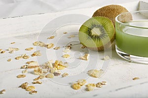 Healty breakfast with kiwi, cereals and juice photo