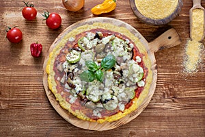 healty food corn flower pizza rustic background