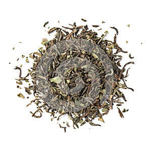 Heao of organic Nepal Oolong Jun Chiyabari dried tea leaves on white background photo