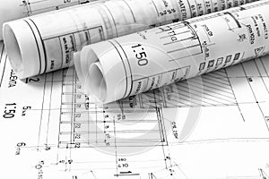 Heap of architect design and project drawings