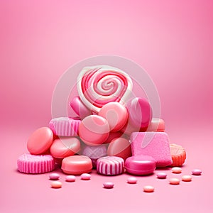 Heap of assorts pink candy on pink backgrounds