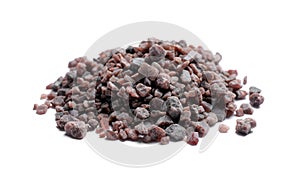 Heap of black salt on white background