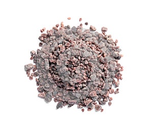 Heap of black salt on white background, top view