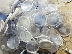Heap of blank culture plates in a microbiology lab