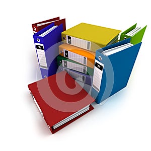 Heap of brightly colored ring binders,