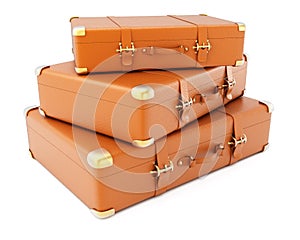 Heap of brown leather suitcases