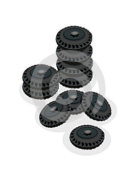 Heap of Car Wheels Isolated on White Background.